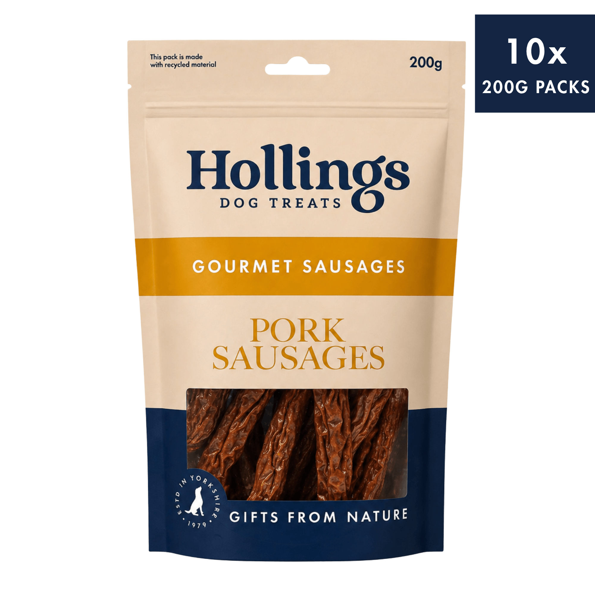 10 x 200g Pouch of Hollings Dog Treats Gourmet Pork Sausages