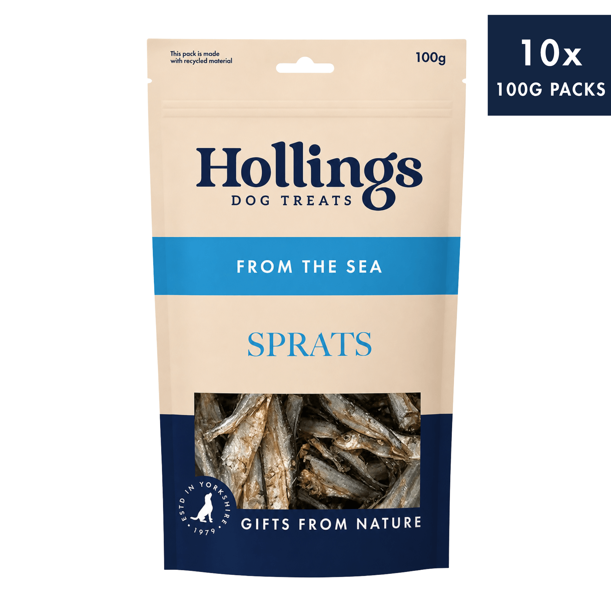 10 x 100g Pouch of Hollings Dog Treats - From the sea - Sprats